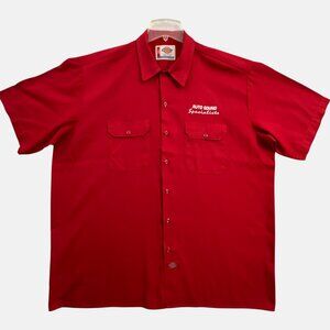 Vintage Dickies Work Shirt Mens 2XL Red Auto Sound Specialists Logo Short Sleeve